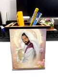 jwalpa Creation Jesus Printed Wooden Pen Holder for Desk | Spiritual Stationery Organizer for Office & Study Table | Multipurpos
