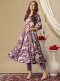 Gosriki Women'S Cotton Blend Anarkali Printed Kurta With Pant (Damian Purple-Gs_Xl_Wine_X-Large),Purple,,B0D3BX3Q21