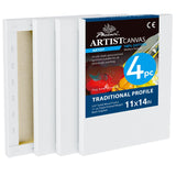 PHOENIX 11x14 Inch 4 Pack Artist Canvas - Stretched Canvases for Painting - 3/4 Inch Profile, 100% Cotton 11 Oz. Gesso Primed Wh