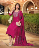Anni Designer Women'S Rayon Viscose Straight Embroidered Kurta With Pant & Dupatta (Kasturi Pink-Vks04_S_Pink_Small),Pink,S,,,