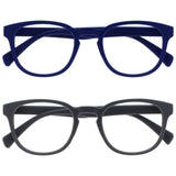 OPULIZE POP Reading Glasses for Women Men,Scratch Resistant Round Matt Frame with Spring Hinges, Blue, Grey +2.50 (Pack of 2)