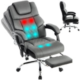Massage Office Chair 6 Points 500lbs with Footrest,Reclining Leather Desk Chair with Vibration Heat,Executive Big and Tall Chair