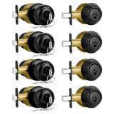 Plustool 4 Pack Front Door Lock Set,Matte Black Exterior Door Lock Set with Deadbolt,Single Cylinder Deadbolt Lock and Door Knob