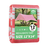 RAINDEWAY Tarps 12x14 Feet,12 Mil Sunshade Striped Tarp Waterproof,Multipurpose Poly Tarp Cover with Grommets and Reinforced Edg