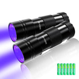 BEIKE UV Blacklight Flashlights, 12 LED 395nm Ultraviolet Blacklight (2 PCS) - Mini Portable UV Detector for Dog Urine, Pet Urin