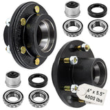 AuraWINS 6 on 5.5 Trailer Idler Hub Kit for 5200 to 6000 lbs Trailer Axle #42 with 15123 Bearing Kit and Cone Wheel Nuts 1/2 - 2