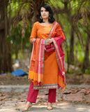 Gosriki Women'S Cotton Blend Solid Straight Kurta With Pant & Dupatta (Shamshera Orange-Gs_L_Orange_Large),Orange,,B0DS17PCN7