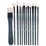 BRUSTRO Artists VerdeStroke Brush Set of 12 with Free Brush Roll | Natural Hog Bristles, Birchwood Handles| Ideal for Acrylic, O