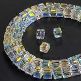 Chengmu 8mm Cube Glass Beads for Jewelry Making, Faceted Square Crytal Spacer Beads for Bracelet Necklace Earring, WhiteAB 180pc