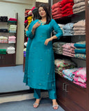 Gosriki Women'S Rayon Blend Straight Embroidered Kurta With Pant (Bloom Sky Blue-Gs_S_Sky Blue_Small),Sky Blue,,B0DK9RC3K6