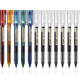 Frienda 12 Pieces Rolling Ball Pens 0.5 mm Japanese Quick Drying Fine Point Pens Liquid Ink Smooth Writing for Office Student Ba