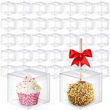 Juexica 200 Pcs Candy Apple Boxes Clear with Hole 4 x 4 x 4 Inch Gift Box Transparent Caramel Apple Boxes Plastic Wrapping Conta