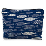 Likjad Blue Beach Fish Makeup Bag, Coastal Beachy Cosmetic Bags for Women, Fish Lover Gifts Makeup Pouch, Ocean Nautical Zipper