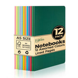 12 Pack A5 Lined Notebooks, Ruled Journal Bulk Set, 12 Colors, 7mm Ruled