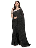 Shiv Textiles Womens Plain Pure Georgette Full Crushed Saree (Crsh-Black 1)