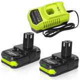 TENMOER 2 Pack 18V 3.0Ah Battery Compatible with Ryobi 18V Battery with Charger Combo Kit
