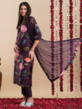 Gosriki Women'S Rayon Blend Straight Printed Kurta With Pant & Dupatta (Twig Voilet-Gs_M_Violet_Medium),Violet,,B0DC6L7JHB