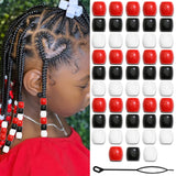 VENOFEN 48PCS Hair Beads Red&Black&White Dreadlock Hair Tube Beads Acrylic Braids Accessories Loc Hair Decoration for Women and