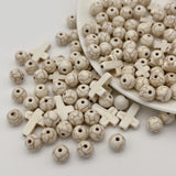 ANCADN 210pcs Cross Stone Beads Natural Stone Beads Magnesite Turquoise Cross Beads for Jewelry Craft Making (White)