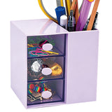 Purple Desk Organizer with 3 Drawers, Office Stationery & Pen Holder