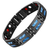 Feraco Magnetic Bracelets for Men, Stainless Steel Magnet Bracelets with Unique Blue Carbon Fiber & 4 Natural Elements, Adjustab