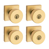 Kwikset Pismo Entry Door Knob with Lock and Key, Secure Keyed Handle Exterior, Front Entrance and Bedroom, Satin Brass, 4 Pack,