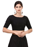 OOMPH! Cotton Readymade Blouse for Women, Hakoba, Black, Boat Neck