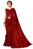 Glory Sarees Womens Ruffle Saree Lycra Fabric With Blouse Piece (frill_saree101_maroon_Maroon)