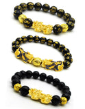 RIOSO Feng Shui Good Luck Bracelets for Men Women Obsidian Bead Dragon Lucky Charm Bracelet Pixiu Pi Yao Attract Wealth Money Fe
