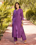 Anni Designer Women'S Cotton Blend Straight Printed Kurta With Palazzo (Tenzin Purple_S_Purple_Small),Purple,S,Cotton Blend,Regular,