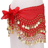Fdf Red Belly Dance Belt Hip Scarf Wrap Belt Skirt With 128 Gold Coins For Girls And Women