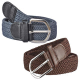 Veteran Unisex Faux Leather Belt (Grey & Brown_Stretchable Braided Cotton Belt0486)