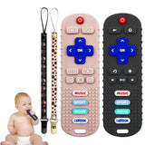 2Pack Teething Toys for Babies, Remote Control Shape Silicone Teether Toys,Baby Teethers for Toddlers Boys Girls (Black + Coral