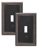 TREEWELL 2-Pack Single Toggle Light Switch Cover Plate, Pearls Decorative Switch Plate Covers, Aged Bronze 1 Gang Metal Wall Pla