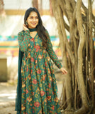 Gosriki Women'S Rayon Blend Anarkali Printed Kurta With Pant & Dupatta (Manjul Green-Gs_L_Green_Large),Green,,B0DK9QKVNY