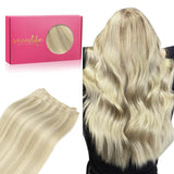 WENNALIFE Sew in Hair Extensions 16 Inch 80g Human Hair Ash Blonde Highlighted Platinum Blonde Machine Weft Hair Extensions Real