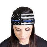 Milwaukee Leather | Bling Designed Wide HeadbandsHeadwraps For Women Biker Bandana With Blue Flag Mla8014 One Size