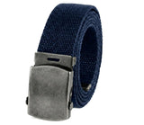 Canvas Web Belt Military Style Antique Silver Buckle/Tip Solid Color 50 Long (Navy)