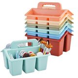 Plastic Classroom Caddy with Handle, 6 Pack 4Compartment Teacher Supply Organizer, Stackable Desk Caddies for Pencils, Markers,