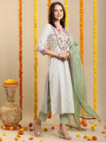 Anni Designer Women'S Rayon Blend Embroidered Straight Kurta With Pant & Dupatta (Farigup-Green-Vks01_M_Green_Medium),Green,M,,,