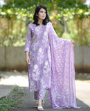 Anni Designer Women'S Cotton Blend Printed Straight Kurta With Pant & Dupatta (Zuri Purple-Vks01_M_Purple_Medium),Purple,M,,,