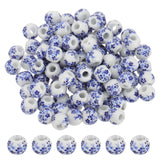 PATIKIL 100 Pcs Blue Porcelain Flower Beads, 8mm Round Ceramic Loose Beads for Jewelry Making DIY Crafts