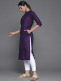 Libas Women'S Silk Woven Design Straight Kurta (268790R Purple Purple L