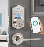 keyless Entry Door Lock deadbolt with Handle Set- Front Door Fingerprint Smart Locks with 2 Lever Handles-Keypad Code Deadbolt -