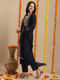 Gosriki Women'S Rayon Blend Straight Embroidered Kurta With Pant & Dupatta (Paan Blue-Gs_L_Blue_Large),Blue,,B0DHQK6Z7C