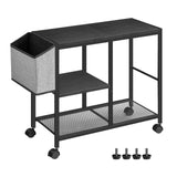 MAHANCRIS Printer Stand with Storage Bag, 3-Tier Mobile Under Desk Printer Cart with Wheels, Wooden Rolling Printer Table, Organ