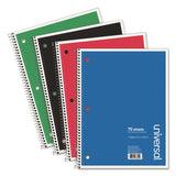 Universal 66614 1 Subject Wirebound Notebook, 10.5 x 8, College Rule, 70 Sheets, Assorted, 4/PK