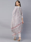 Anni Designer Women'S Cotton Blend Straight Printed Kurta With Pant & Dupatta (Lord Grey-Snw_Xl_Grey_X-Large),Grey,XL,Cotton Blend,Regular,Kurta, Scarf