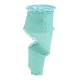 Scalloped Lace Edge Wired Ribbon 2.5 Wide x 10 Yards for Bows, Wreaths, Gift Wrap, Crafts, and Decorations (Ice Blue, 2.5 Inch)
