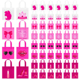 Locmeo 48 Pcs Pink Party Favor Bags Pink Canvas Birthday Gift Princess Theme Treat Goodie Candy Bow Lips Lipstick High Heels Bal